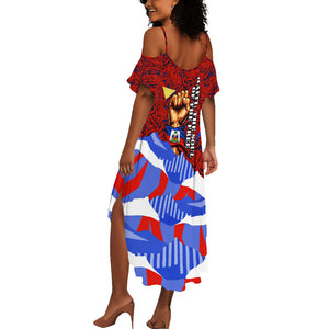 Haiti Flag Day Soul Of The Free L Union Fait La Force Summer Maxi Dress Peace Dove And Power Fist Art With Hibiscus And Broken Chains