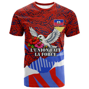 Haiti Flag Day Soul Of The Free L Union Fait La Force T shirt Peace Dove And Power Fist Art With Hibiscus And Broken Chains