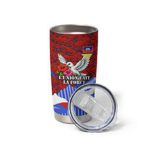 Haiti Flag Day Soul Of The Free L Union Fait La Force Tumbler Cup Peace Dove And Power Fist Art With Hibiscus And Broken Chains