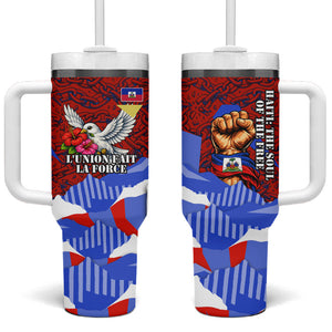 Haiti Flag Day Soul Of The Free L Union Fait La Force Tumbler With Handle Peace Dove And Power Fist Art With Hibiscus And Broken Chains