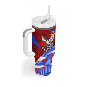 Haiti Flag Day Soul Of The Free L Union Fait La Force Tumbler With Handle Peace Dove And Power Fist Art With Hibiscus And Broken Chains