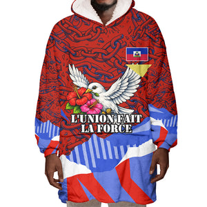 Haiti Flag Day Soul Of The Free L Union Fait La Force Wearable Blanket Hoodie Peace Dove And Power Fist Art With Hibiscus And Broken Chains