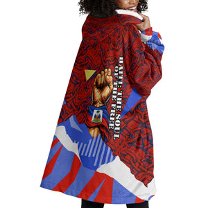 Haiti Flag Day Soul Of The Free L Union Fait La Force Wearable Blanket Hoodie Peace Dove And Power Fist Art With Hibiscus And Broken Chains