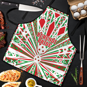 Burundi Pride Beat Of 1962 Independence Day Apron Traditional Karyenda Drummer Art With Flag Sunburst Design