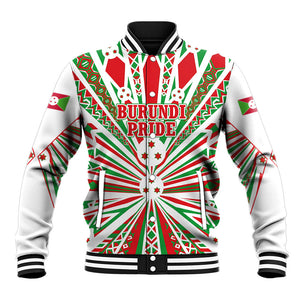 Burundi Pride Beat Of 1962 Independence Day Baseball Jacket Traditional Karyenda Drummer Art With Flag Sunburst Design