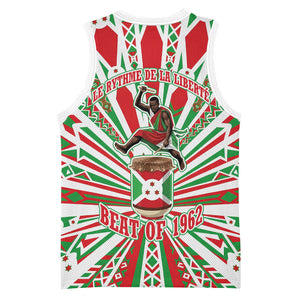 Burundi Pride Beat Of 1962 Independence Day Basketball Jersey Traditional Karyenda Drummer Art With Flag Sunburst Design