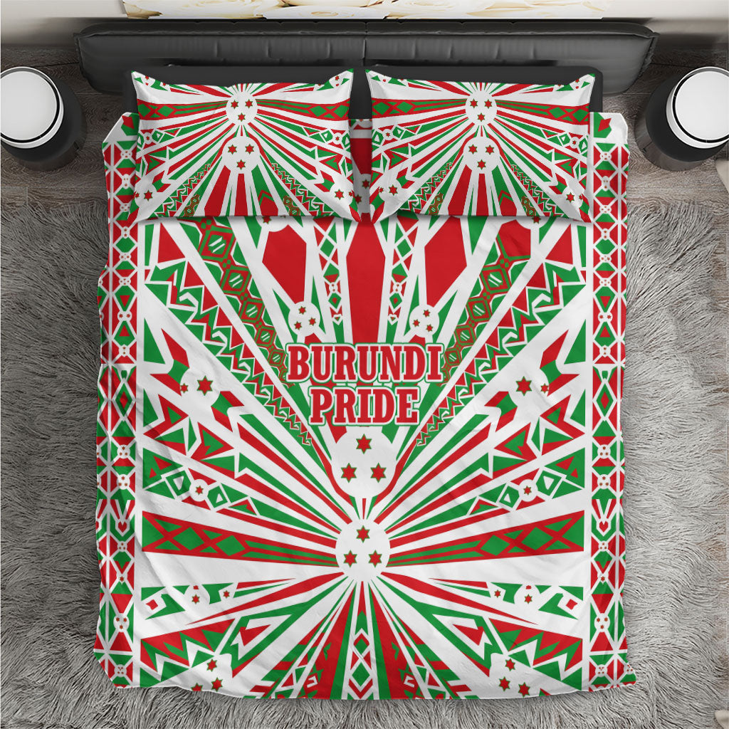Burundi Pride Beat Of 1962 Independence Day Bedding Set Traditional Karyenda Drummer Art With Flag Sunburst Design