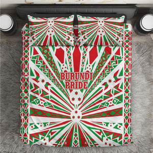 Burundi Pride Beat Of 1962 Independence Day Bedding Set Traditional Karyenda Drummer Art With Flag Sunburst Design