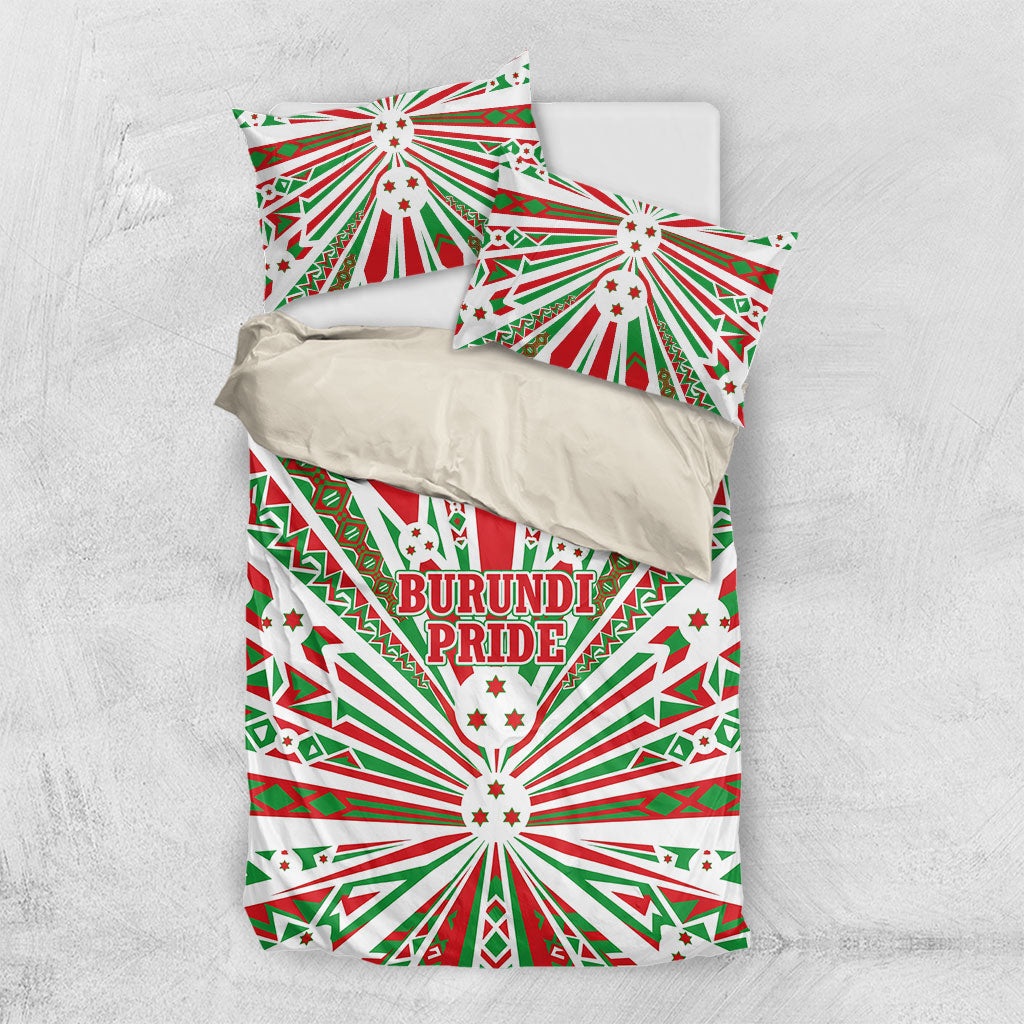 Burundi Pride Beat Of 1962 Independence Day Bedding Set Traditional Karyenda Drummer Art With Flag Sunburst Design