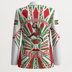 Burundi Pride Beat Of 1962 Independence Day Blazer Traditional Karyenda Drummer Art With Flag Sunburst Design