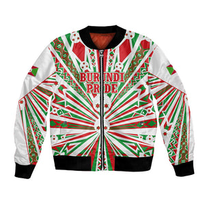 Burundi Pride Beat Of 1962 Independence Day Bomber Jacket Traditional Karyenda Drummer Art With Flag Sunburst Design