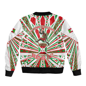 Burundi Pride Beat Of 1962 Independence Day Bomber Jacket Traditional Karyenda Drummer Art With Flag Sunburst Design