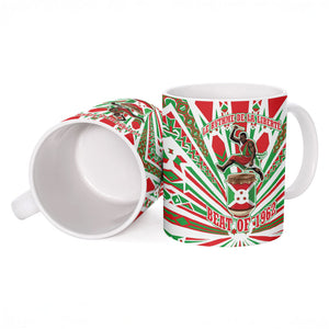 Burundi Pride Beat Of 1962 Independence Day Ceramic Mug Traditional Karyenda Drummer Art With Flag Sunburst Design