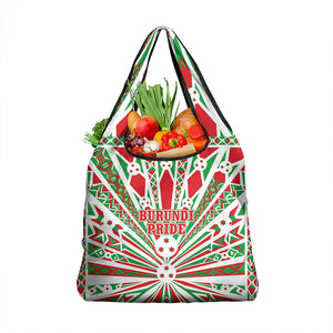 Burundi Pride Beat Of 1962 Independence Day Grocery Bag Traditional Karyenda Drummer Art With Flag Sunburst Design