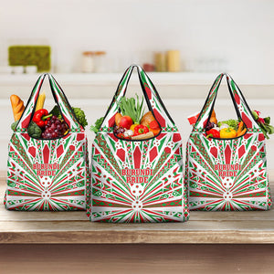 Burundi Pride Beat Of 1962 Independence Day Grocery Bag Traditional Karyenda Drummer Art With Flag Sunburst Design