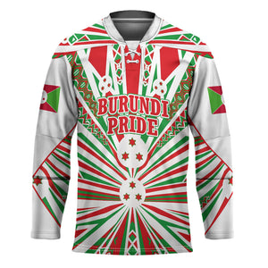 Burundi Pride Beat Of 1962 Independence Day Hockey Jersey Traditional Karyenda Drummer Art With Flag Sunburst Design
