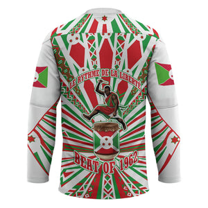 Burundi Pride Beat Of 1962 Independence Day Hockey Jersey Traditional Karyenda Drummer Art With Flag Sunburst Design