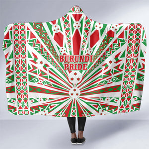 Burundi Pride Beat Of 1962 Independence Day Hooded Blanket Traditional Karyenda Drummer Art With Flag Sunburst Design