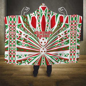 Burundi Pride Beat Of 1962 Independence Day Hooded Blanket Traditional Karyenda Drummer Art With Flag Sunburst Design