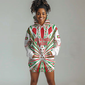Burundi Pride Beat Of 1962 Independence Day Hoodie Dress Traditional Karyenda Drummer Art With Flag Sunburst Design