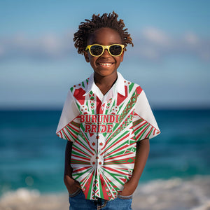 Burundi Pride Beat Of 1962 Independence Day Kid Hawaiian Shirt Traditional Karyenda Drummer Art With Flag Sunburst Design