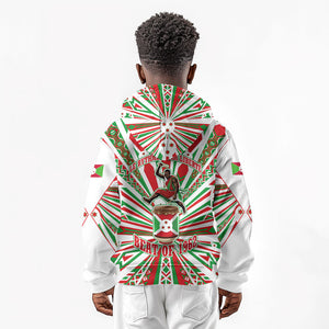 Burundi Pride Beat Of 1962 Independence Day Kid Hoodie Traditional Karyenda Drummer Art With Flag Sunburst Design