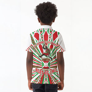 Burundi Pride Beat Of 1962 Independence Day Kid Polo Shirt Traditional Karyenda Drummer Art With Flag Sunburst Design