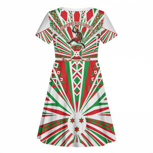 Burundi Pride Beat Of 1962 Independence Day Kid Short Sleeve Dress Traditional Karyenda Drummer Art With Flag Sunburst Design