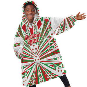 Burundi Pride Beat Of 1962 Independence Day Kid Wearable Blanket Hoodie Traditional Karyenda Drummer Art With Flag Sunburst Design