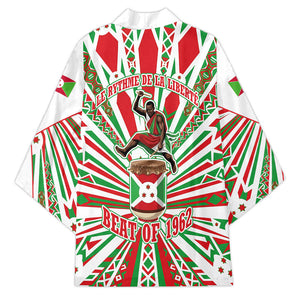 Burundi Pride Beat Of 1962 Independence Day Kimono Traditional Karyenda Drummer Art With Flag Sunburst Design