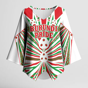 Burundi Pride Beat Of 1962 Independence Day Kimono Sleeve Blouse Traditional Karyenda Drummer Art With Flag Sunburst Design
