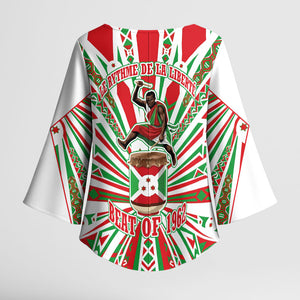 Burundi Pride Beat Of 1962 Independence Day Kimono Sleeve Blouse Traditional Karyenda Drummer Art With Flag Sunburst Design