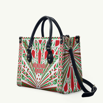 Burundi Pride Beat Of 1962 Independence Day Leather Bag Traditional Karyenda Drummer Art With Flag Sunburst Design