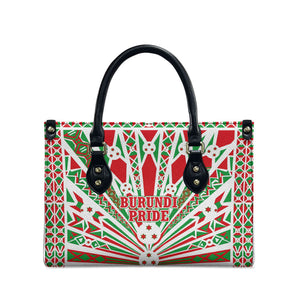 Burundi Pride Beat Of 1962 Independence Day Leather Bag Traditional Karyenda Drummer Art With Flag Sunburst Design