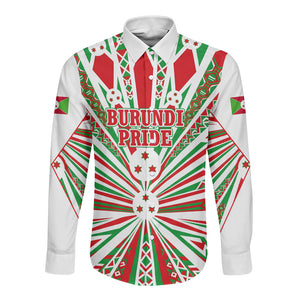 Burundi Pride Beat Of 1962 Independence Day Long Sleeve Button Shirt Traditional Karyenda Drummer Art With Flag Sunburst Design