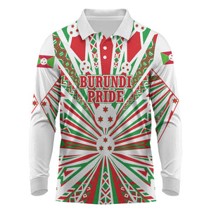 Burundi Pride Beat Of 1962 Independence Day Long Sleeve Polo Shirt Traditional Karyenda Drummer Art With Flag Sunburst Design