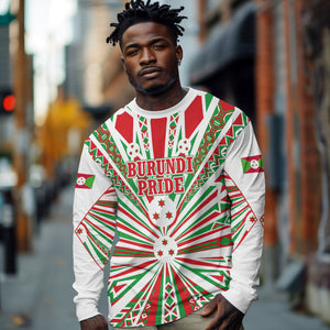 Burundi Pride Beat Of 1962 Independence Day Long Sleeve Shirt Traditional Karyenda Drummer Art With Flag Sunburst Design