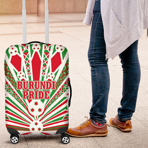 Burundi Pride Beat Of 1962 Independence Day Luggage Cover Traditional Karyenda Drummer Art With Flag Sunburst Design