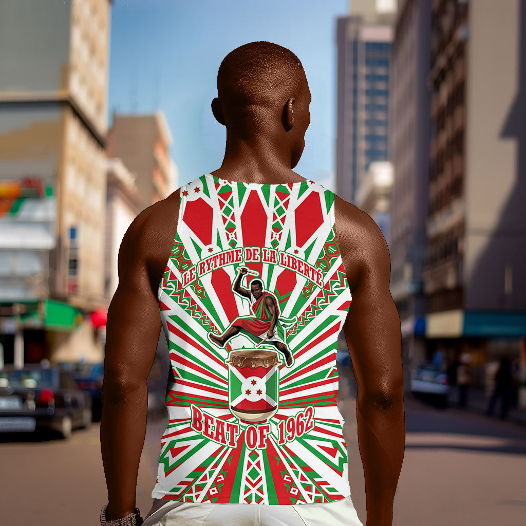 Burundi Pride Beat Of 1962 Independence Day Men Tank Top Traditional Karyenda Drummer Art With Flag Sunburst Design