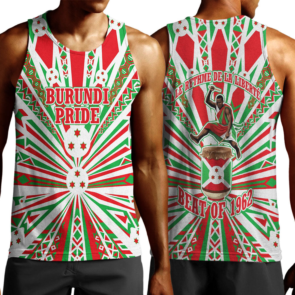 Burundi Pride Beat Of 1962 Independence Day Men Tank Top Traditional Karyenda Drummer Art With Flag Sunburst Design