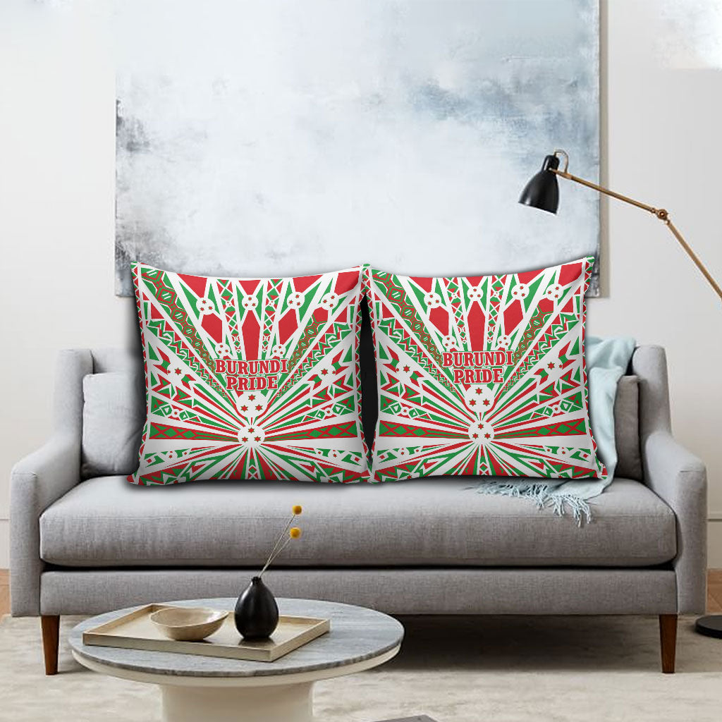 Burundi Pride Beat Of 1962 Independence Day Pillow Cover Traditional Karyenda Drummer Art With Flag Sunburst Design