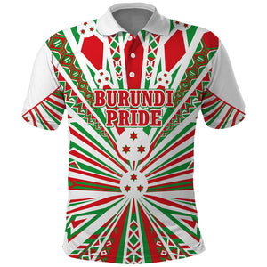 Burundi Pride Beat Of 1962 Independence Day Polo Shirt Traditional Karyenda Drummer Art With Flag Sunburst Design