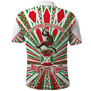Burundi Pride Beat Of 1962 Independence Day Polo Shirt Traditional Karyenda Drummer Art With Flag Sunburst Design