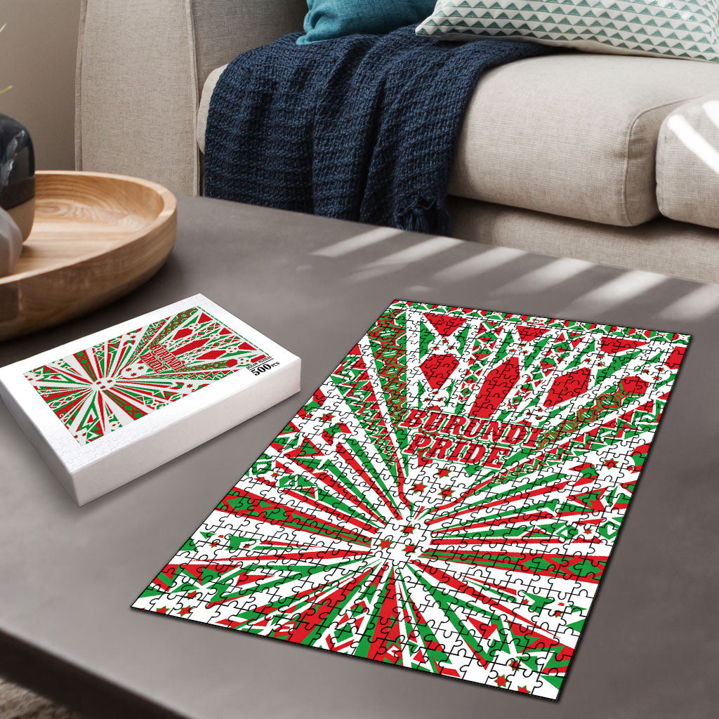 Burundi Pride Beat Of 1962 Independence Day Puzzle Traditional Karyenda Drummer Art With Flag Sunburst Design