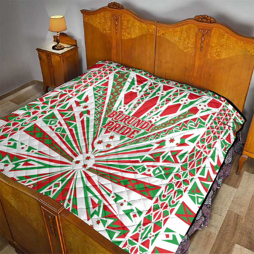 Burundi Pride Beat Of 1962 Independence Day Quilt Traditional Karyenda Drummer Art With Flag Sunburst Design