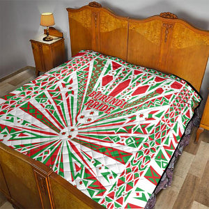 Burundi Pride Beat Of 1962 Independence Day Quilt Traditional Karyenda Drummer Art With Flag Sunburst Design