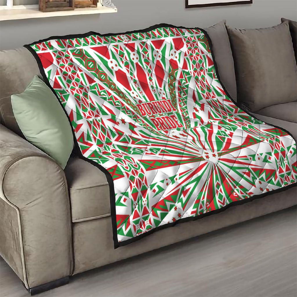 Burundi Pride Beat Of 1962 Independence Day Quilt Traditional Karyenda Drummer Art With Flag Sunburst Design