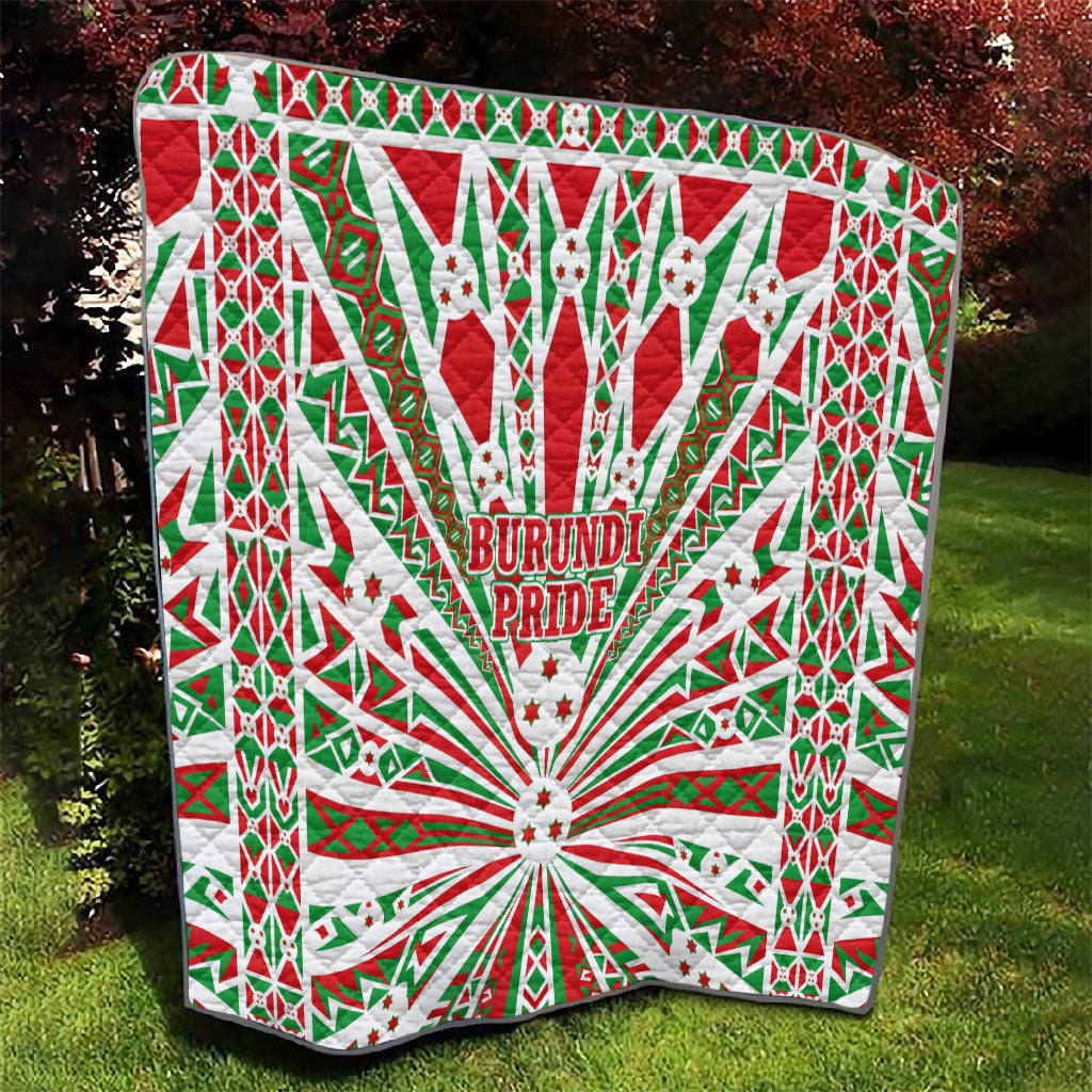 Burundi Pride Beat Of 1962 Independence Day Quilt Traditional Karyenda Drummer Art With Flag Sunburst Design