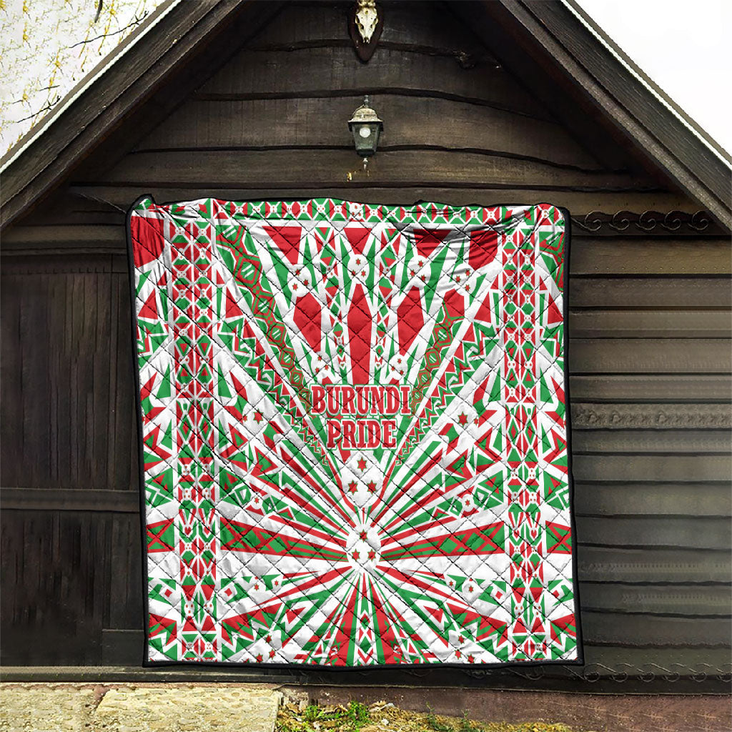 Burundi Pride Beat Of 1962 Independence Day Quilt Traditional Karyenda Drummer Art With Flag Sunburst Design
