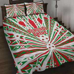 Burundi Pride Beat Of 1962 Independence Day Quilt Bed Set Traditional Karyenda Drummer Art With Flag Sunburst Design